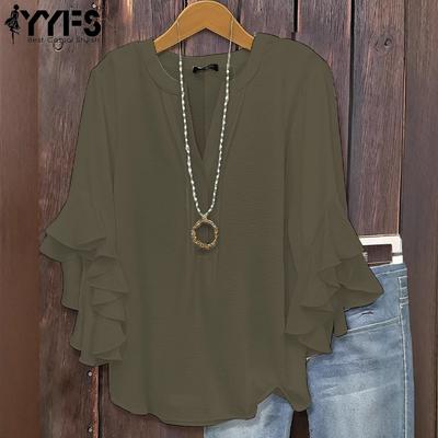 Women's Fashion Casual Summer Spring Solid Color Print 3/4 Sleeves V-Neck Blouses & Shirts
