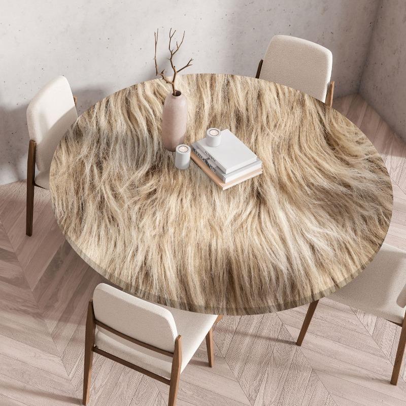 Creative Animal Fur Texture Patten Round Table Cover Fitted Vinyl Tablecloth Elastic Edged Waterproof Dining Table Cloth