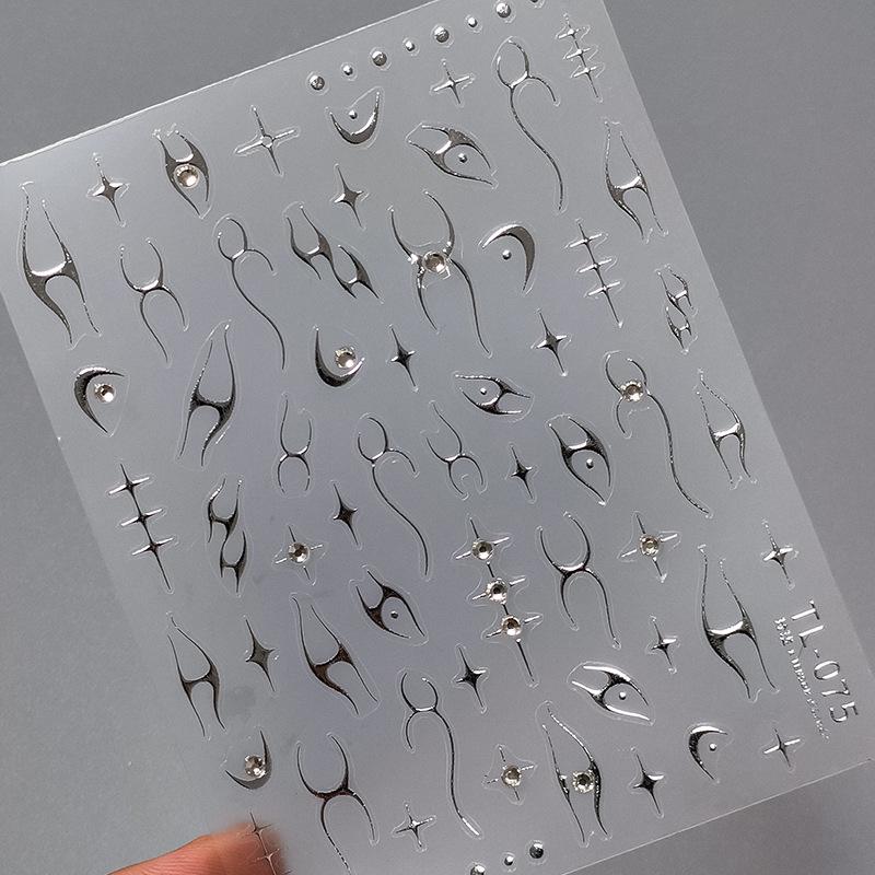 Luxury Black French Curve 5D Nail Art Sticker Asymmetric Artistic Lines Broken Pattern Fragments Self Adhesive Manicure Decal