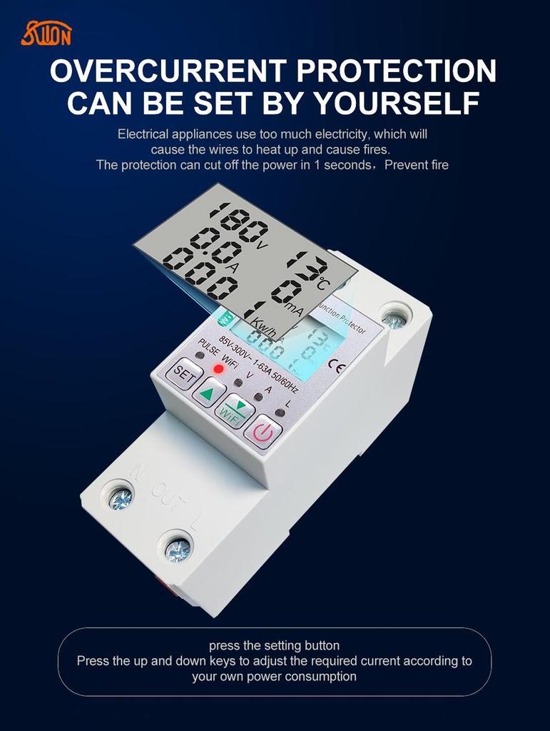 WiFi Smart Circuit Breaker with Over/Undervoltage Protection, Tuya App Control, Auto Reclosing, and Prepayment Electric Meter.