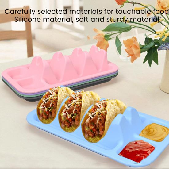 Silicone Taco Holder with 3 Dividers Reusable Tortilla Rack Non-Slip Food Dish Heat Cold Resistant Burrito Holder