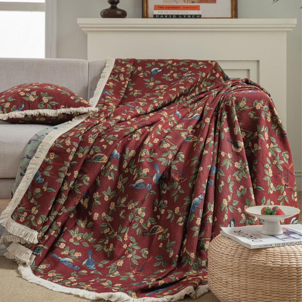Sofabezug Anti-Katzenkratzer Jacquard Blume Vogel Retro Jujube Dicke Sofadecke