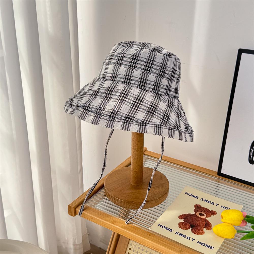 New black and white grid sunscreen bucket hat women's senior sense star basin hat casual versatile sunshade summer