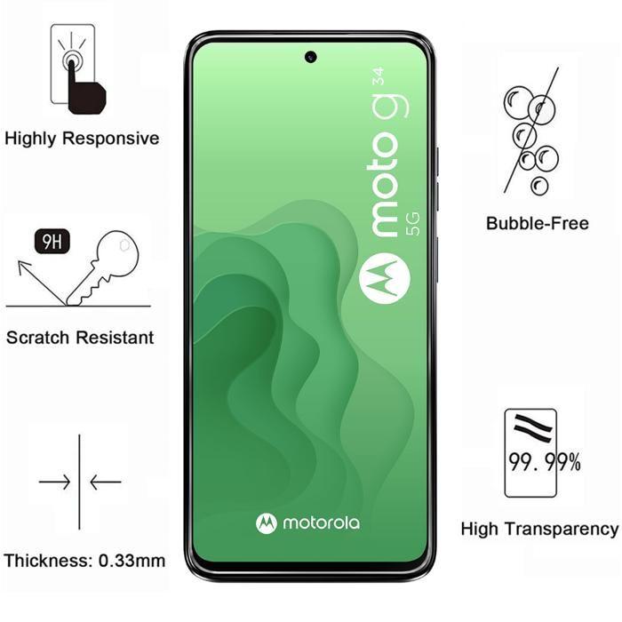 Schutzfolie - Phonillico - Motorola Moto G34 5G - 2er-Pack - Gehärtetes Glas - Kratzfest