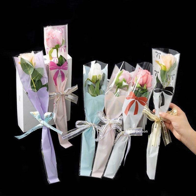 50Pcs Single Rose Bouquet Flower Wrapping Paper Transparent Cellophane Gift Packaging Bag Valentine'S Day Party Packing Bags