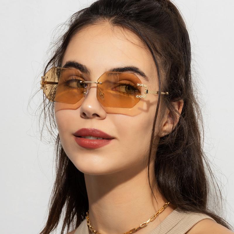 Vintage Sunglasses Female Brand Design Rimless Polygon Sun Eyeglasses Stylish Shades Square Cutting Lenses Ladies Frameless Glasses