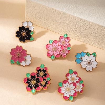 Exquisite Cartoon Cherry Blossom Brooch Drip Oil Enamel Paint Pink Flower Pin Backpack Collar Corsage Accessories Badge