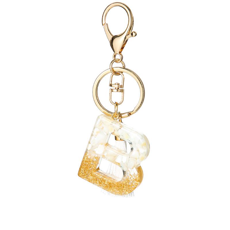 White Tassel Crystal Resin Stone Gold Foil Keychain Classic Retro Fashion Bag Accessory Practical Durable Backpack Hanging Charm