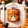 Ghost Wall Ornament Vintage Wooden Halloween Welcome Door Hanger, Pumpkin Skull Witch Farmhouse Hanger Sign, Hanging Decor for Front Porch Decoration