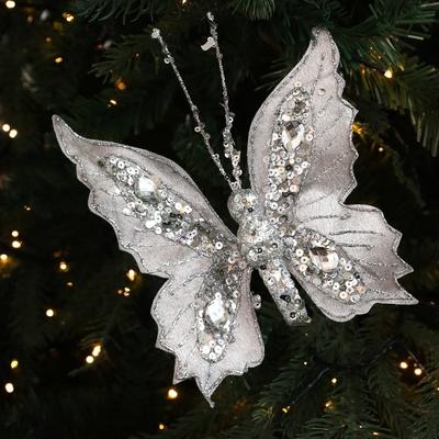 Glitter Butterfly Christmas Flower Simulated Sequins Artificial Butterfly Clip Exquisite Christmas Tree Decoration