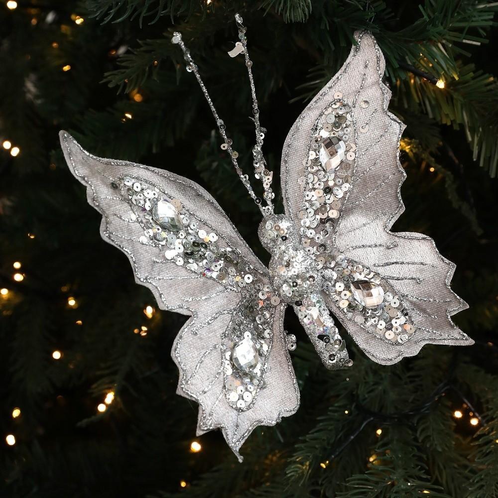DIY Glitter Butterfly Christmas Flower Simulated Sequins Christmas Tree Decoration Exquisite Butterfly Pendants Christmas Tree