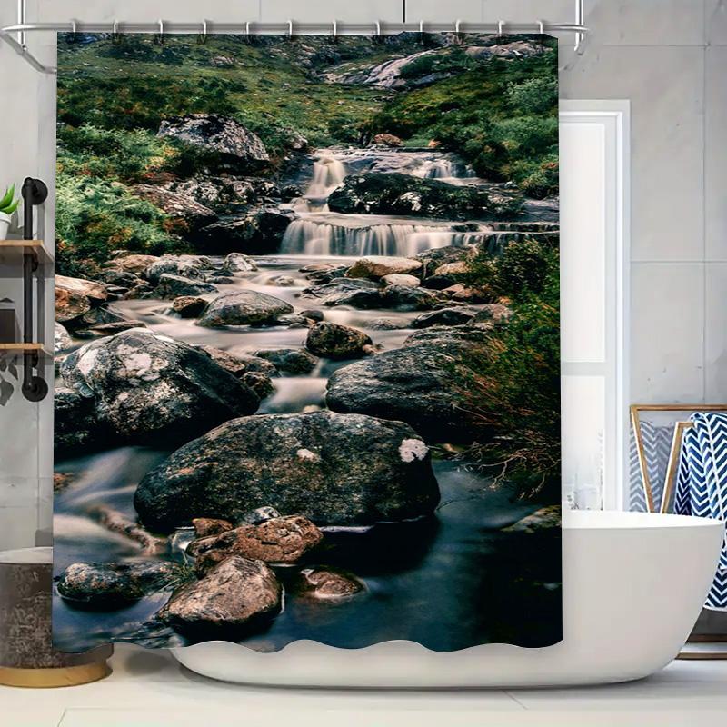 

High-Quality Shower Curtain Featuring A Natural Stream Design For Bathroom Decor W60H190(CM)-1 Pcs