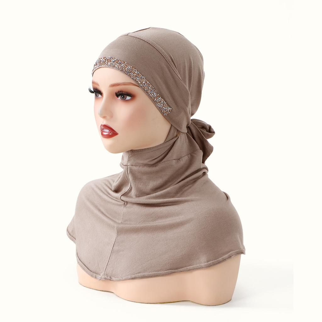 Muslimische Frauen Sofort-Hijab Islamische Einfarbige Innenkappe Malaiische Doppelkinn-Unterkappe Damen Kristall Hanf Mützenhut Tuban Bandana