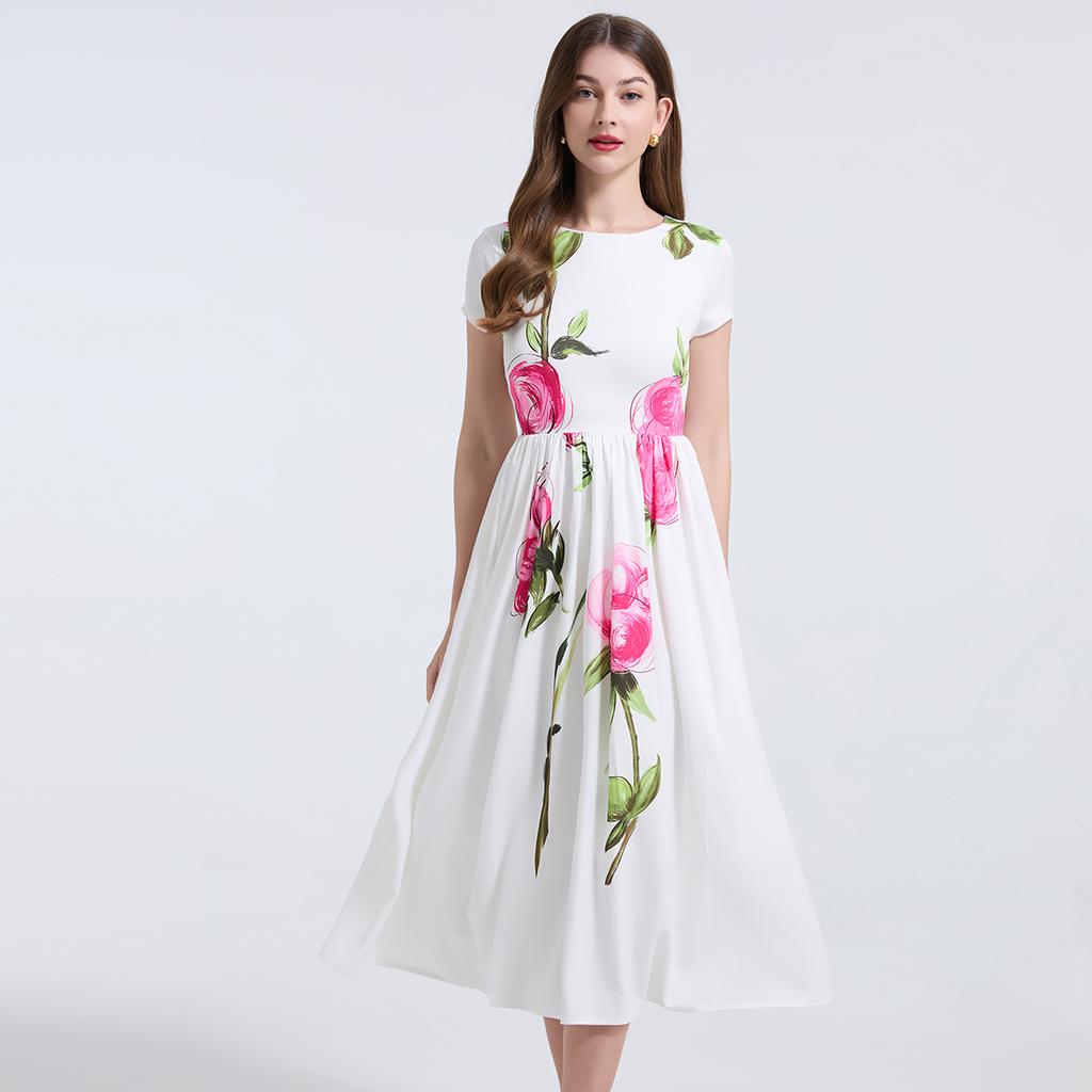 Summer Women Vintage Print Long Midi Elegant Party Dresses