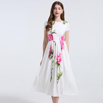 Letnie damskie sukienki vintage z nadrukiem długie midi eleganckie na imprezę