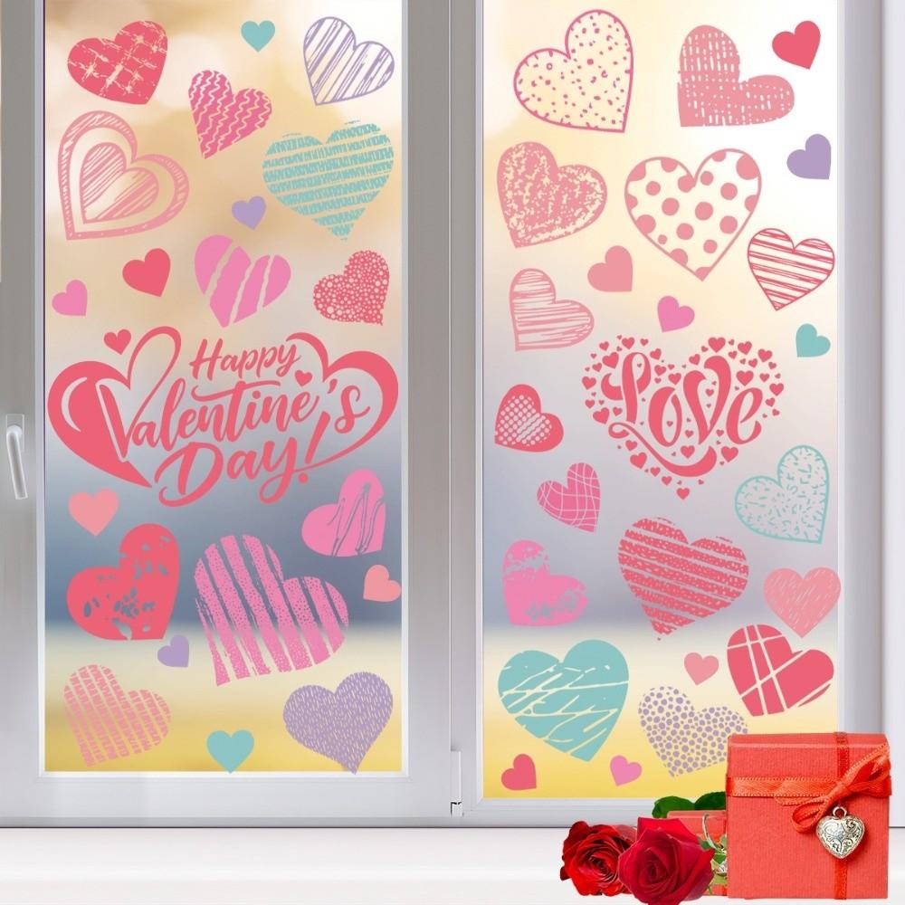 PVC Valentine's Day Window Stickers Bow Flower Rose Love Heart Glass Electrostatic Film Waterproof Removable Static