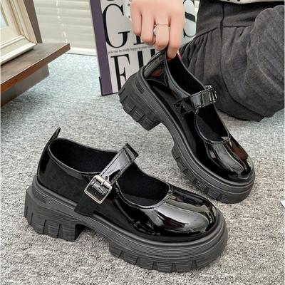 Černá kotníková přezka lodičky na platformě Dámské Lakovaná kůže v japonském stylu Boty Mary Jane Žena Punk Silné podpatky Boty Lolita Mujer