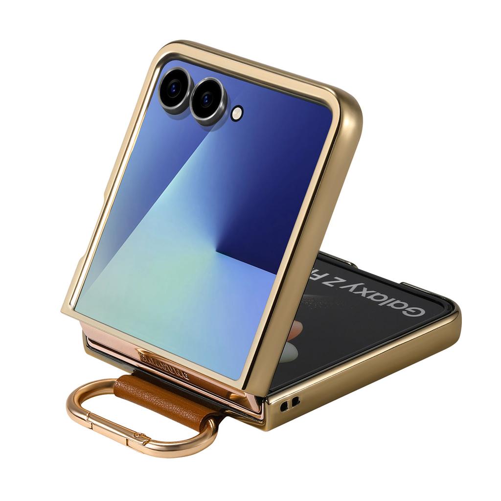 Luxury Business Ring Holder Leather Case for Samsung Galaxy Z Flip 7 6 5 4 5G Flip7 FE Flip6 Shockproof Electroplated Edge Cover