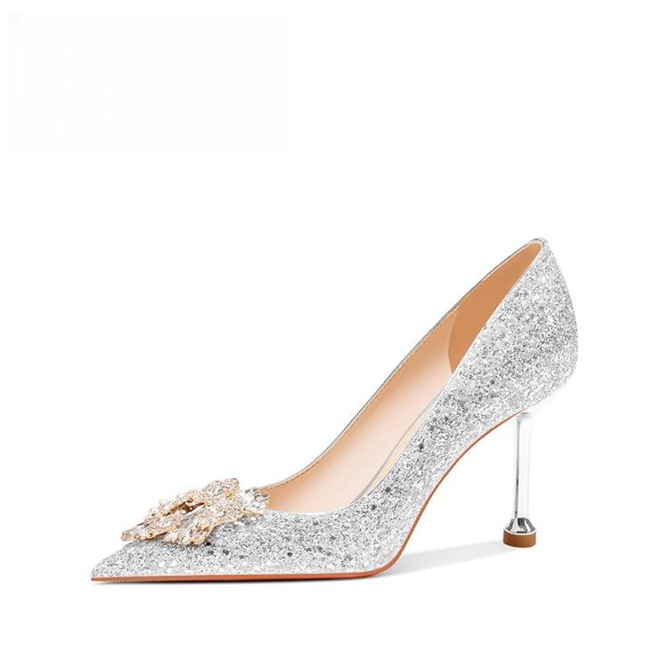 Mode Damen Schuhe Hohe Absätze Frühling Damen Pumps Pailletten Spitze Zehen Sexy Damen Hochzeitsparty Schleife Stilettoabsätze Schuhe für Damen