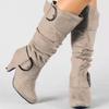 Frosted Fleece Spring And Autumn Women'S Boots Belt Buckle High Knight Boots Thick Heel Shoes