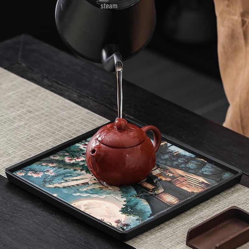 Elegant Chinese Ceramic Square Dry Tea Tray