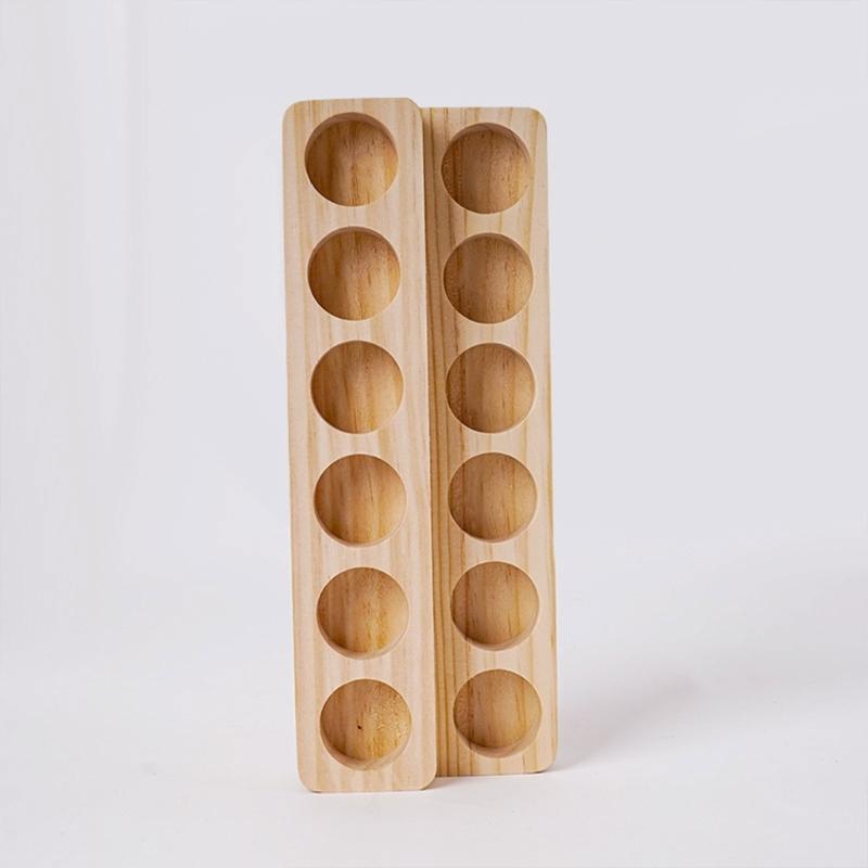 2Pcs Functional 12 Slot Essential Oil Showcases Wood Essential Oil Display Case 12Slots Vertical Storage for Collectors
