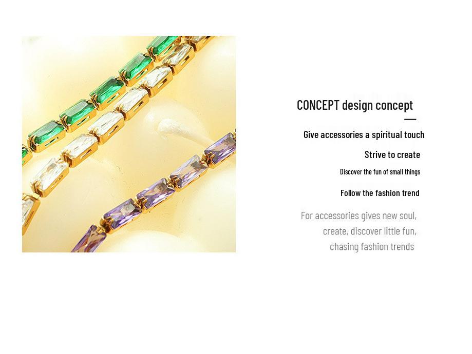 Colorful Geometric Square Chain Necklace: Women's 18K Gold-Plated Titanium Steel Choker