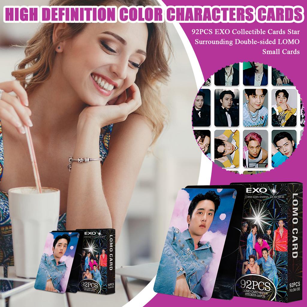 92PCS EXO Collectible Cards Star Surrounding Double-sided LOMO Small Cards