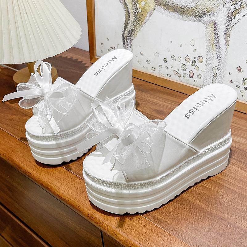 Thick-soled slippers summer wear cool slippers new muffin bottom bow summer beach shoes