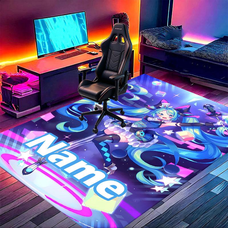 Custom Name Personalized Hatsune Miku Print Carpet, Versatile Home Decor Rug, for Playroom, Apartment, Balcony, Entryway, Hallway Gift