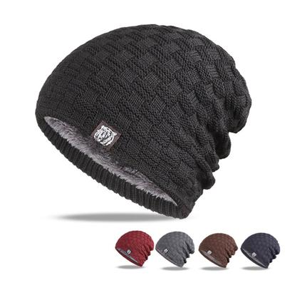 Men Knitted Hat Winter Beanie Cap Slouchy Cold Resistant Solid Color Warm High Elastic Thick Plush Soft Anti-slip Decorative Men Outdoor Cycling