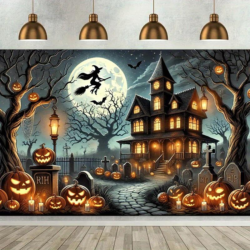 Background poster Halloween spooky ghost house background fabric for wall decoration.PMJ