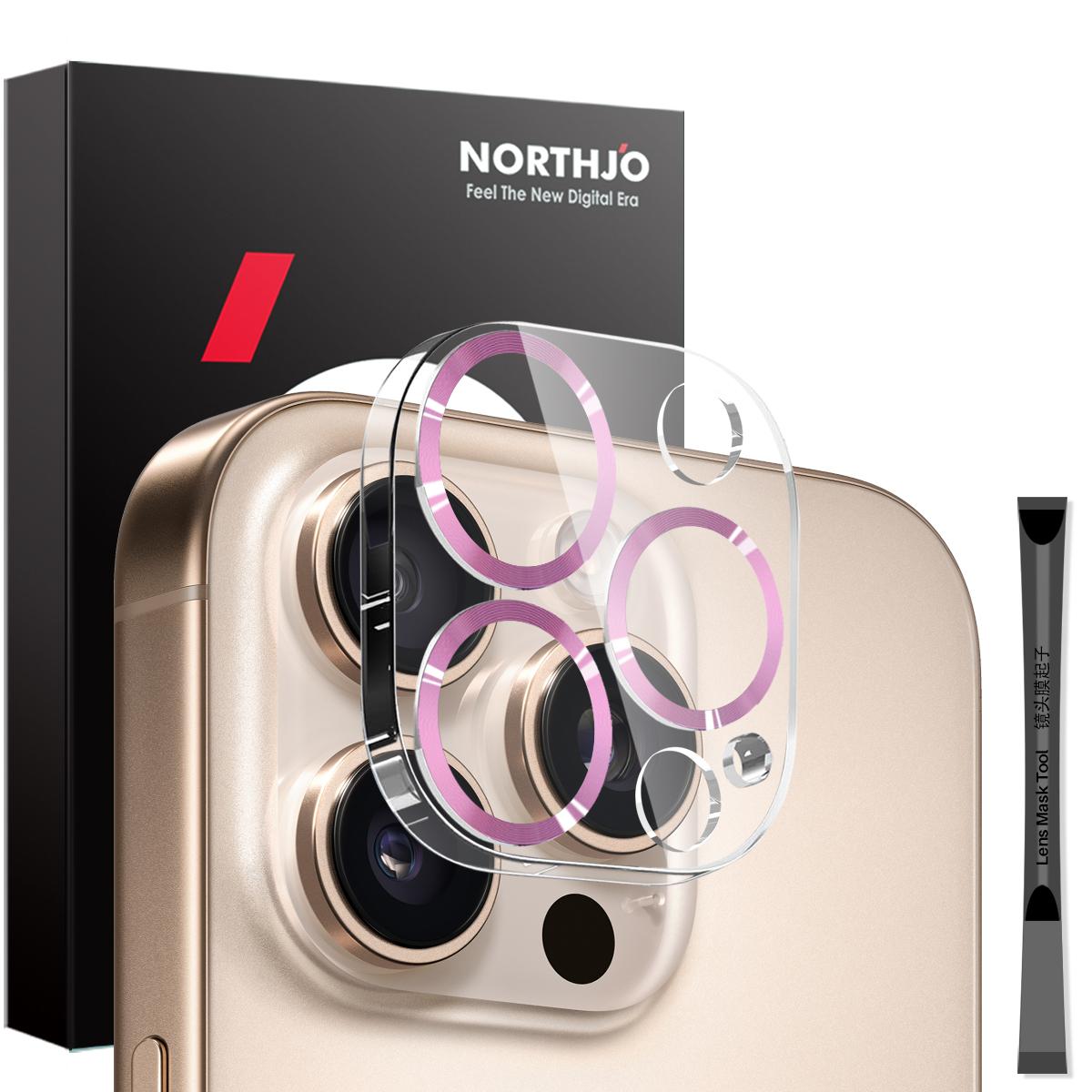 

NORTHJO For iPhone 16 Pro/16 Pro Max Camera Lens Protector 3D CD Veins Integrated Clear Camera Lens Film Pink