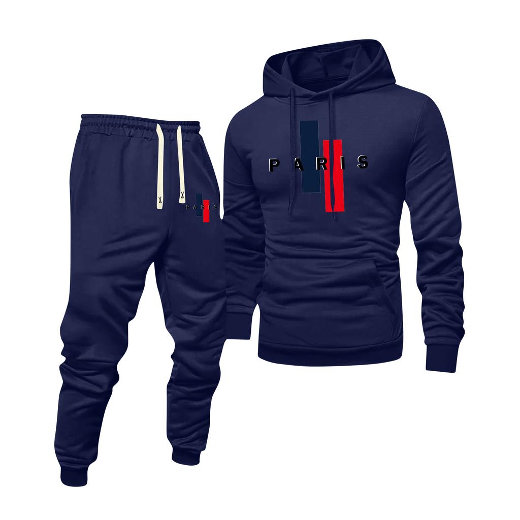 Men's Printed Hooded Sweatshirt And Sweatpants Casual Sports Suit