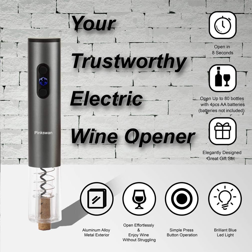 Wine Opener Electric Gift Set, Whiskey Stone Wine Lover Gifts with Wine Accessories of Automatic Corkscrew, Metal Ice Cube, Wine Pourer, Foil Cutter