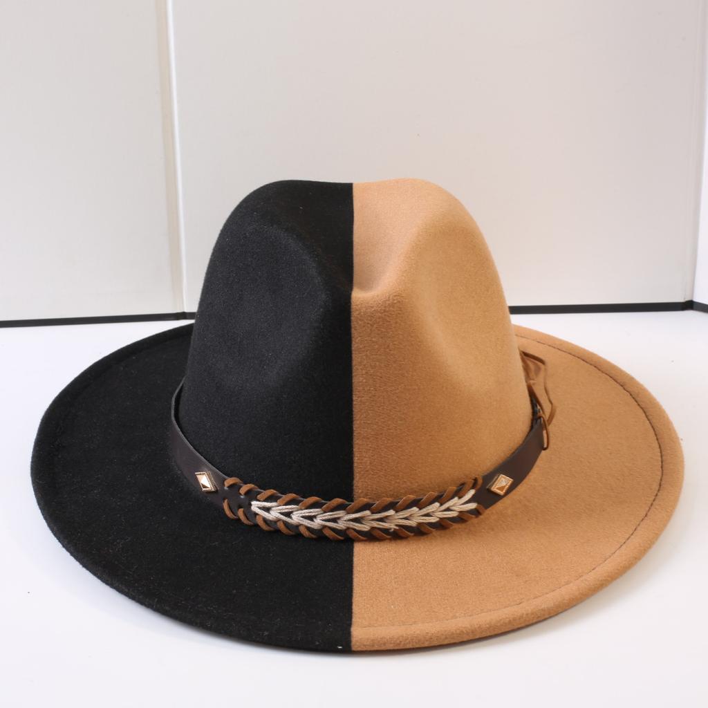 Popolare cappello a cilindro a tesa larga bicolore classico europeo e americano moda uomo e donna stile OL cappello da cowboy cappello jazz