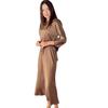 2024 Autumn Euro-American Solid Color Round Neck Top & Drawstring Midi Skirt Set