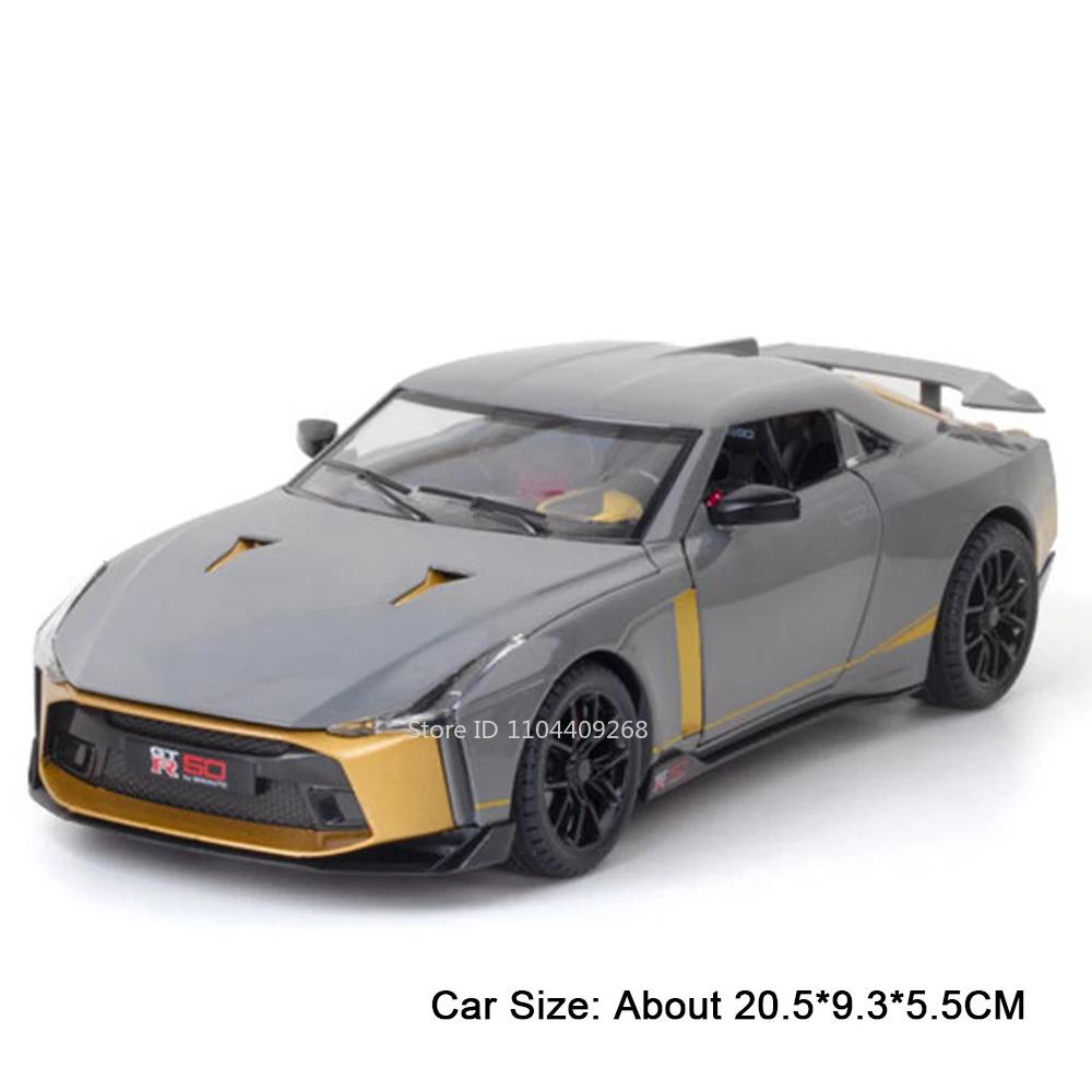 1:24 Scale GT-R50 GT-R34 Car Model Toy Alloy Die-cast Sound Light Pull Back Shock Absorption Vehicle Models Gifts for Kids