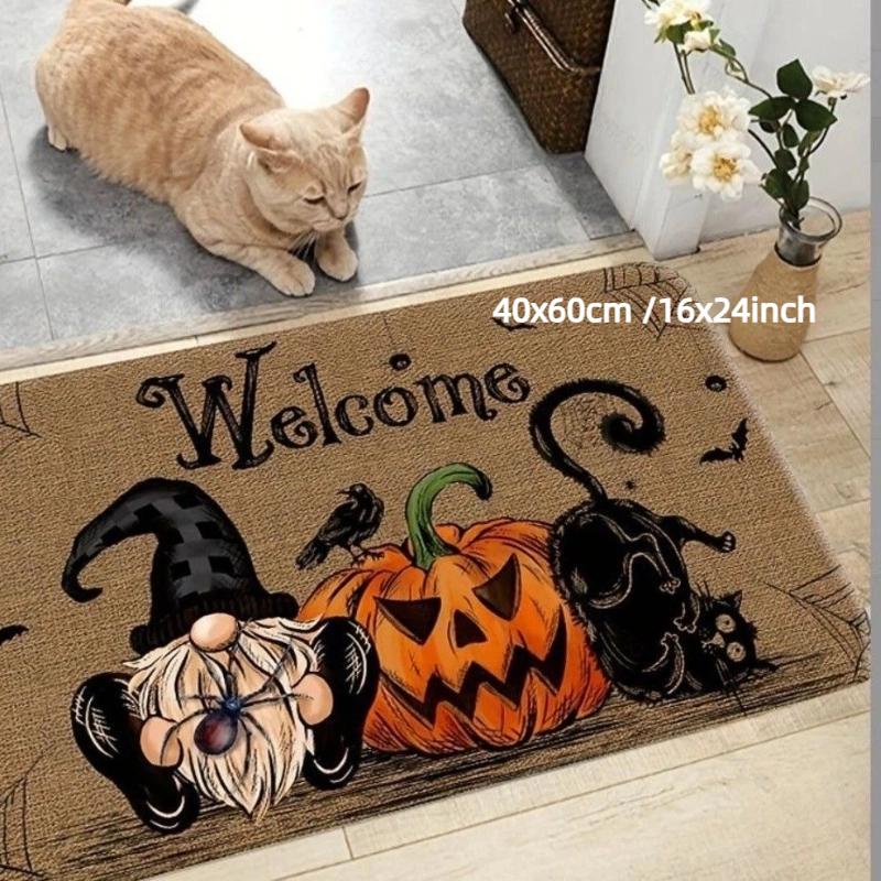 

1pc Halloween Non-Slip Door Mat - Spooky Cat Witch Design with Pumpkins, Bats & Ghosts/Witch for Halloween Party & Home Decor 40x60cm 16x24inch-A