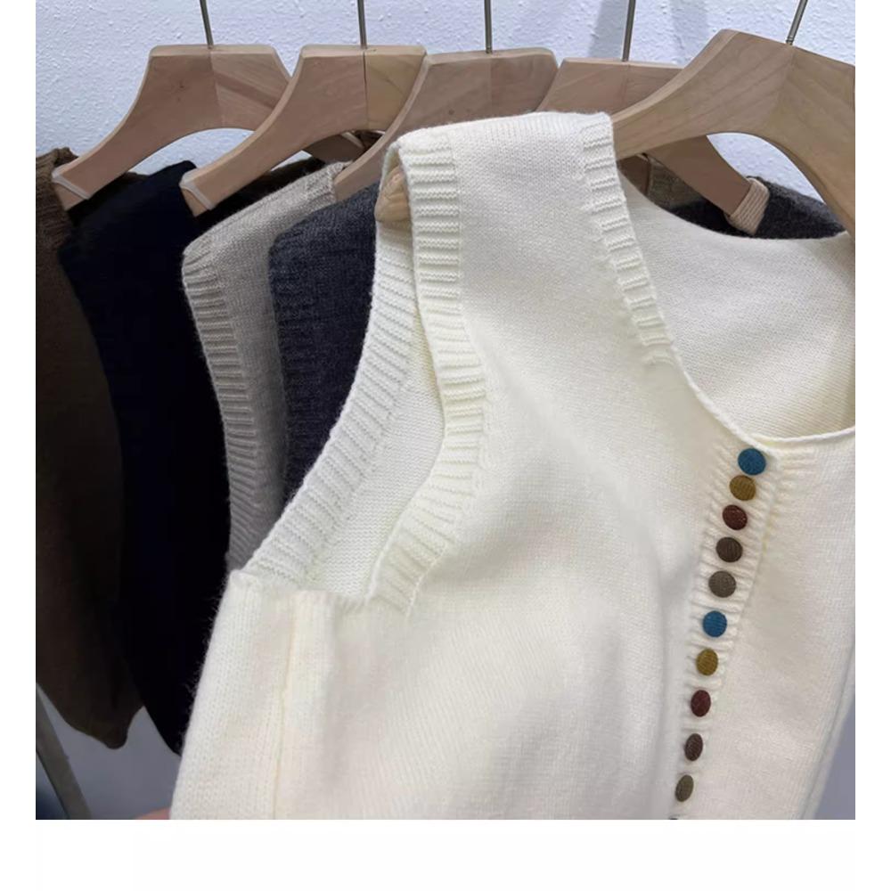 DIMANAF 2025 Autumn Women Sleeveless Vest Sweaters Knitting Colorful Buttons Oversize Casual Style Loose Sweater