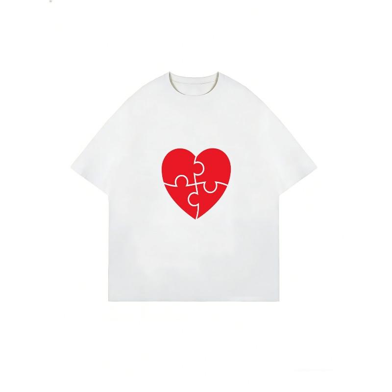 Nadměrné tričko s potiskem černého srdce a puzzle pro běžné nošení