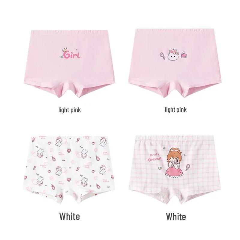Cute Cartoon Pure Cotton Girls' Boxer Briefs - Antibacterial, Full Cotton Crotch, A-Class, Mother-Baby Grade, 10A Base Layer Shorts