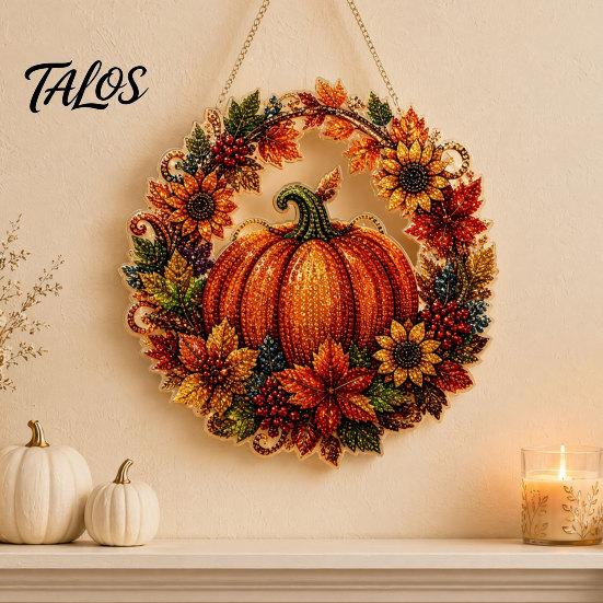 Elegant Holiday Ornament Fall Pumpkin Sunflower Wreath Hanging Decor, Acrylic Hand Painted Festive Party Decoration Window Ornament, Thanksgiving