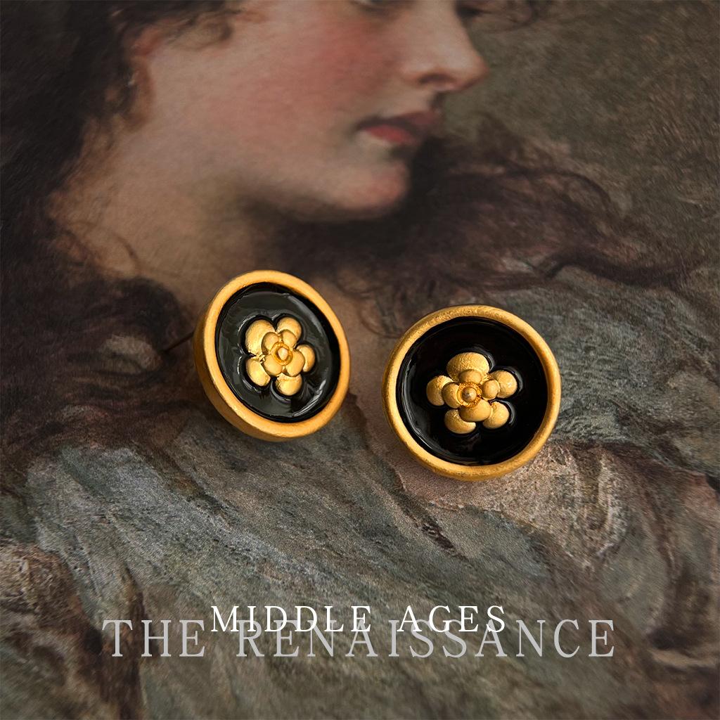 Матовые черные серьги-пусеты с черным золотом и глазурью  под потеки , французский ретро, маленькие, с изящным темпераментом