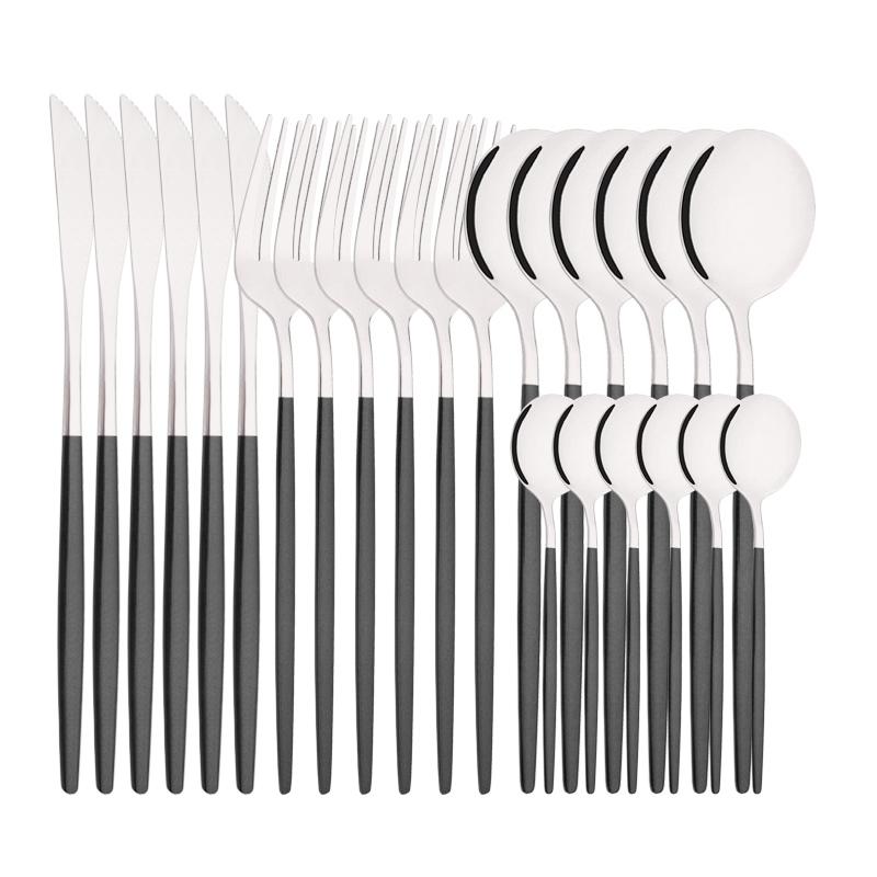 6People Luxury Gold Dinnerware Set Stainless Steel Tableware Set Knife Fork Spoon Flatware Cutlery Set Silverware Bright Light