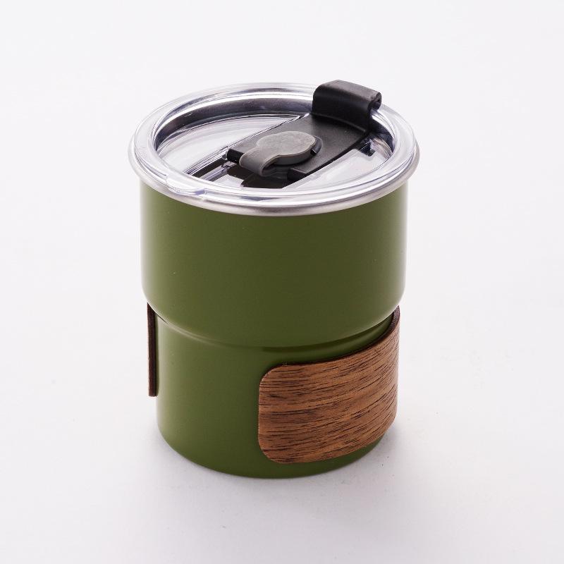 New Cute Tea Beer Cups Single Wall 300ml Color Steel Camping Coffee Mug Wooden Ring Decor