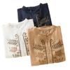 2025 summer new natural wind leaf embroidered cotton and linen shirt women's retro stand-up collar seven-quarter sleeve cardigan top