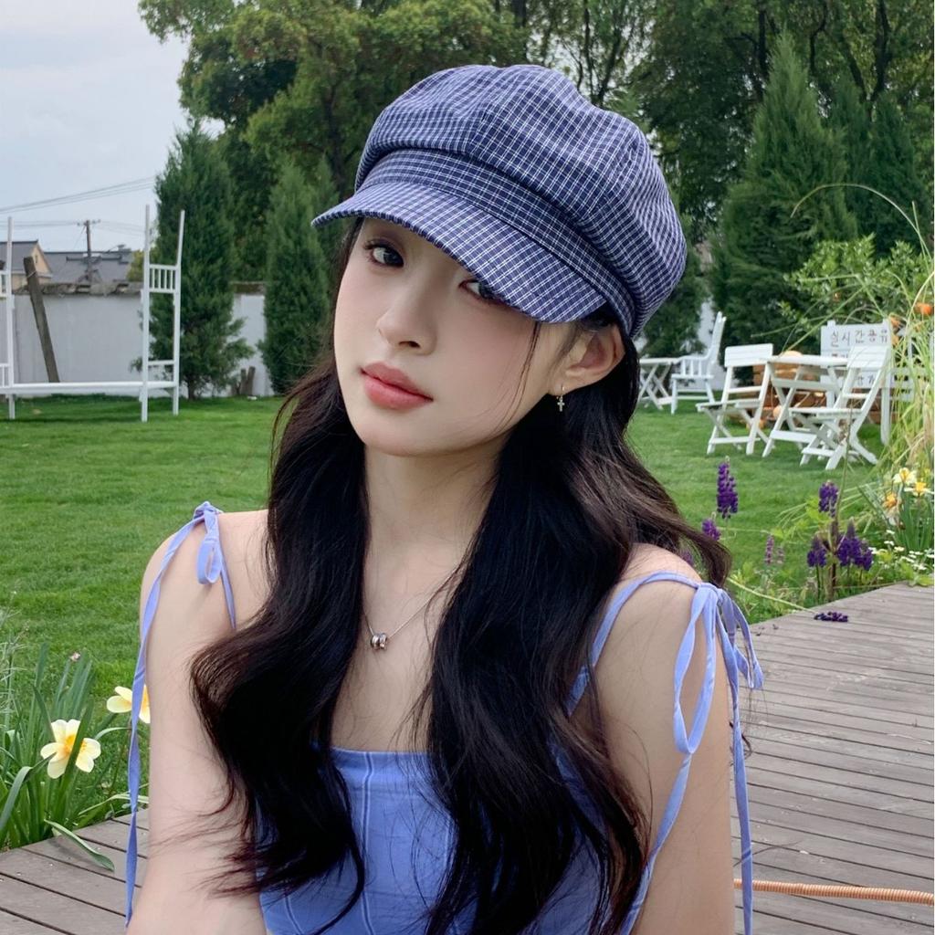 New Octagonal Hat Children's Spring and Summer Street Versatile Face Newsboy Hat Sweet Literary Plaid Beret