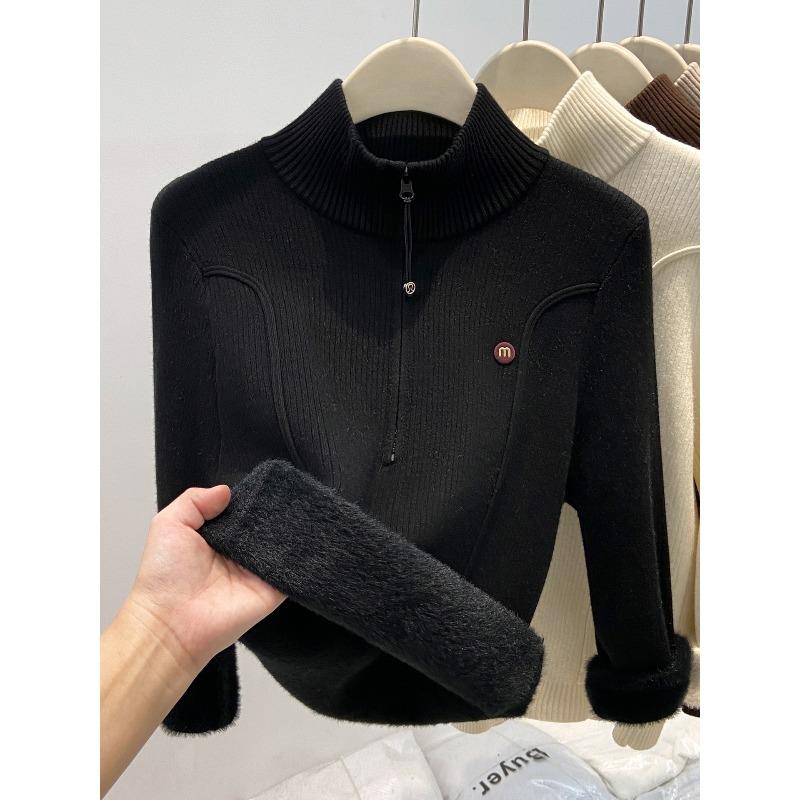 Thickened Semi-turtleneck Zipper Sweater Women's Autumn and Winter Stacked Wear Bottoming Shirt Versatile Lazy Wind Knitted Top