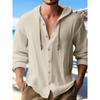 New Fashion Spring-Summer Men Hooded Shirt, Solid Color Cotton-Linen Casual Long-Sleeve Top